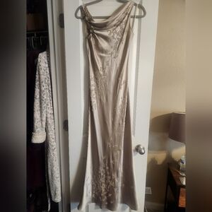 Elegant Gold Embellished Gown By Stenay With 2 "Diamond" Pendants